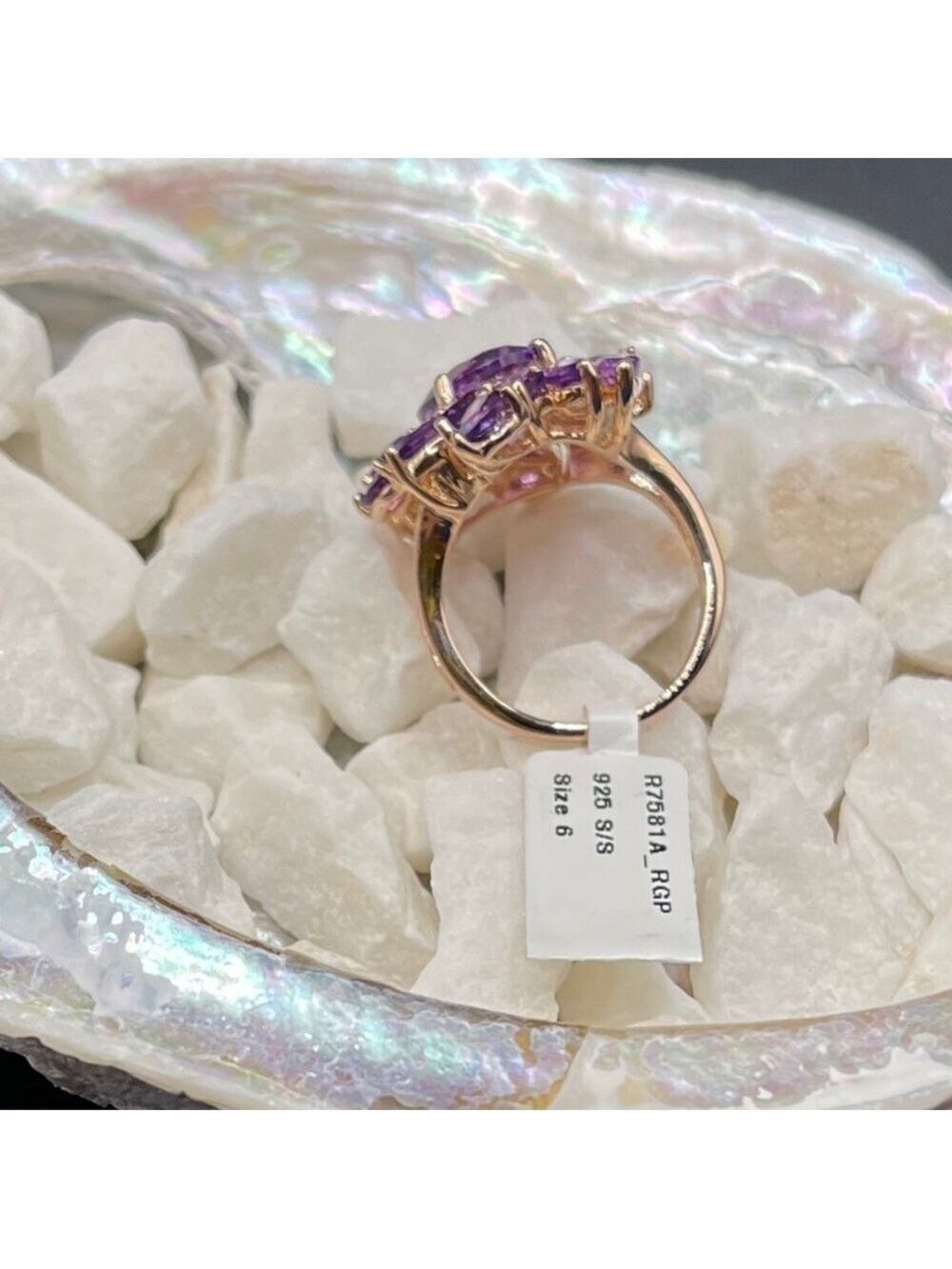 Amethyst Ring Oval Pear Cut 14K Rose Gold Sterling Silver Purple/Pink W 6 NWT - Picture 9 of 17